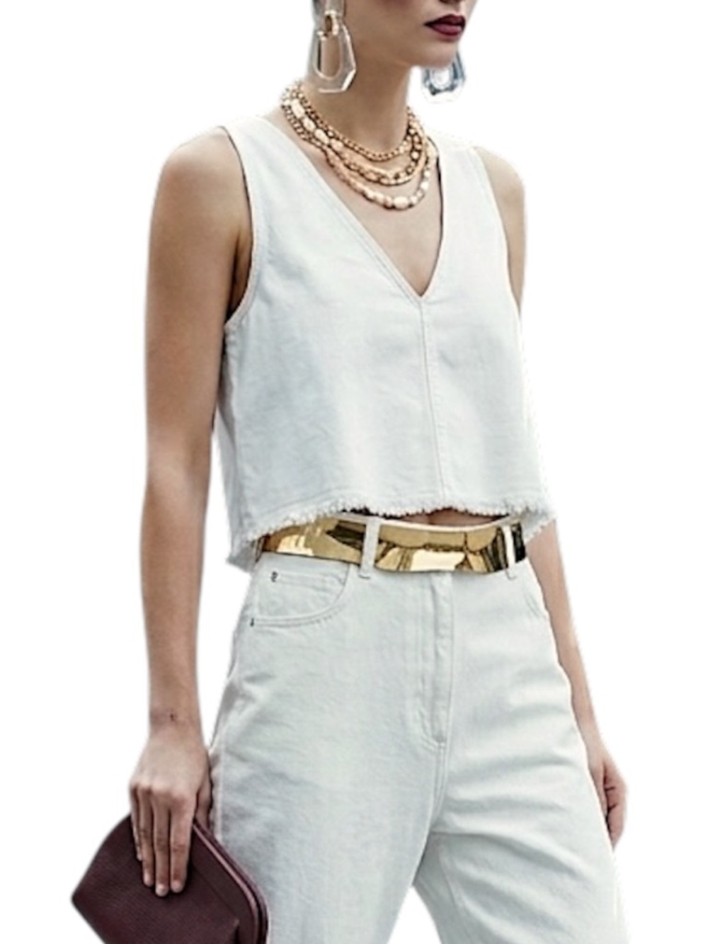 Aritzia Wilfred Free Arlenis Tank white denim frayed hem oversized boxy top XS